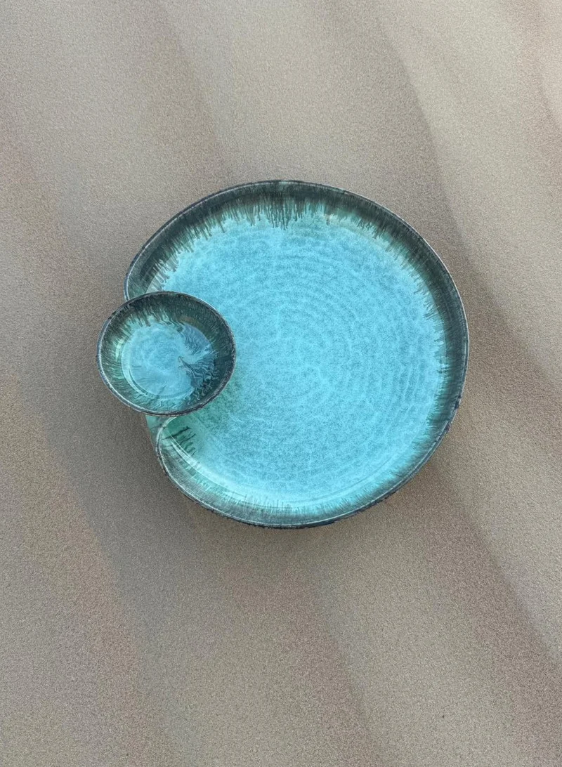 تحفة لوكس طُهْفَة لوكس نهلة – طبق سيراميك يدوي الصنع للشيبس والصلصات، أخضر فاتح، كبير